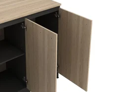 Ensemble îlot central de cuisine + 2 tabourets - Noir et naturel clair - NUSICE