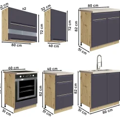 Ensemble Meubles De Cuisine 7 éléments 260 Cm Bois Bleu Mat Sans Plan De Travail