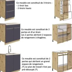 Ensemble Meubles De Cuisine 7 éléments 260 Cm Bois Bleu Mat Sans Plan De Travail