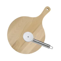Ensemble pour pizza avec une planche à pizza ronde et une roulette à pizza Fackelmann