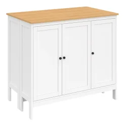 Ensemble table de bar îlot Achille et 2 tabourets bois blanc plateau façon hêtre