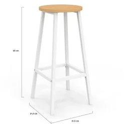 Ensemble table de bar îlot Achille et 2 tabourets bois blanc plateau façon hêtre