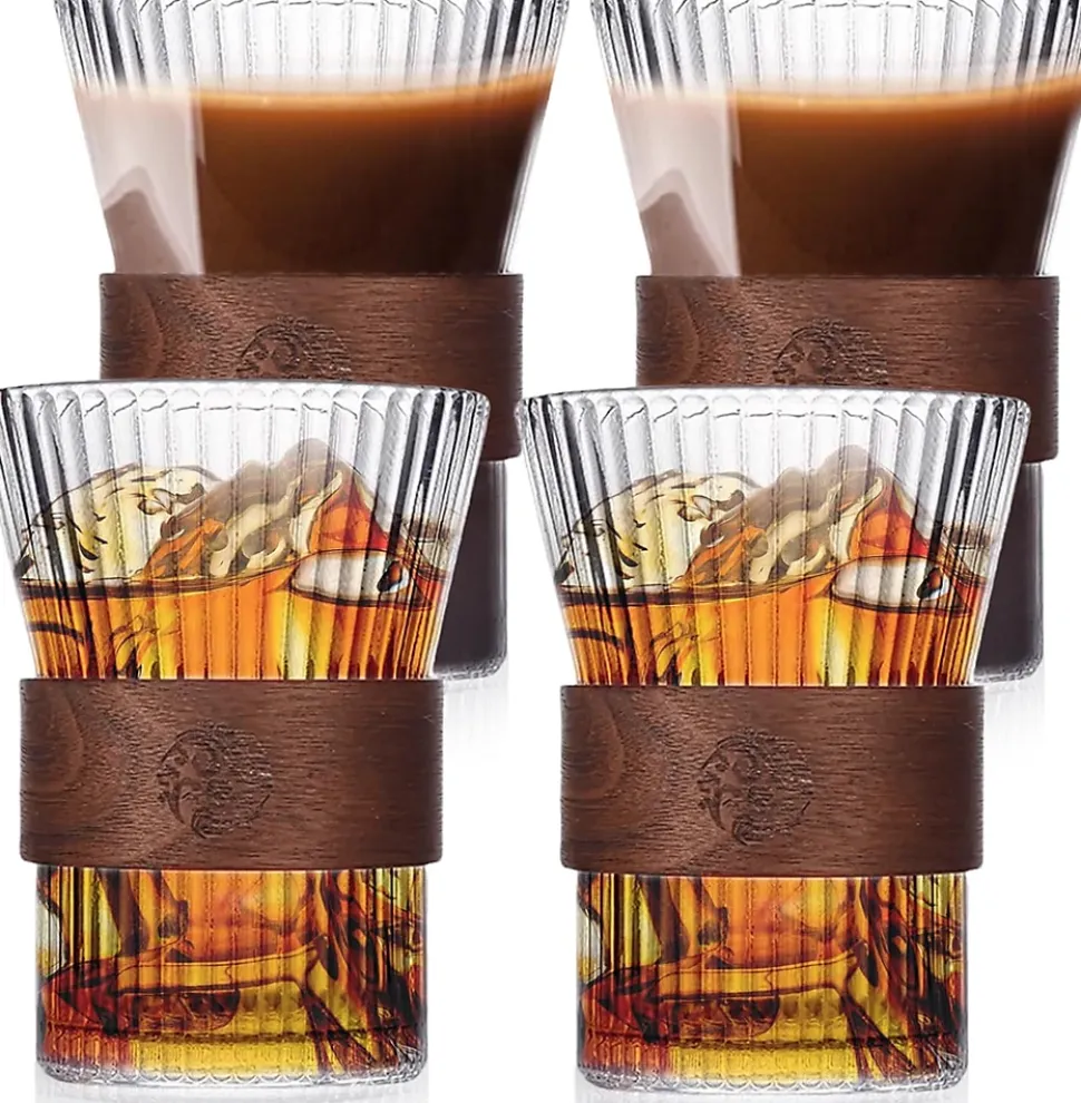 Ensemble Verres Latte Macchiato avec Porte-Gobelet Bois