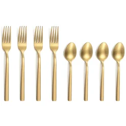 Escade Doré Satiné - Lot de 4 cuillères moka et 4 fourchettes à gâteau