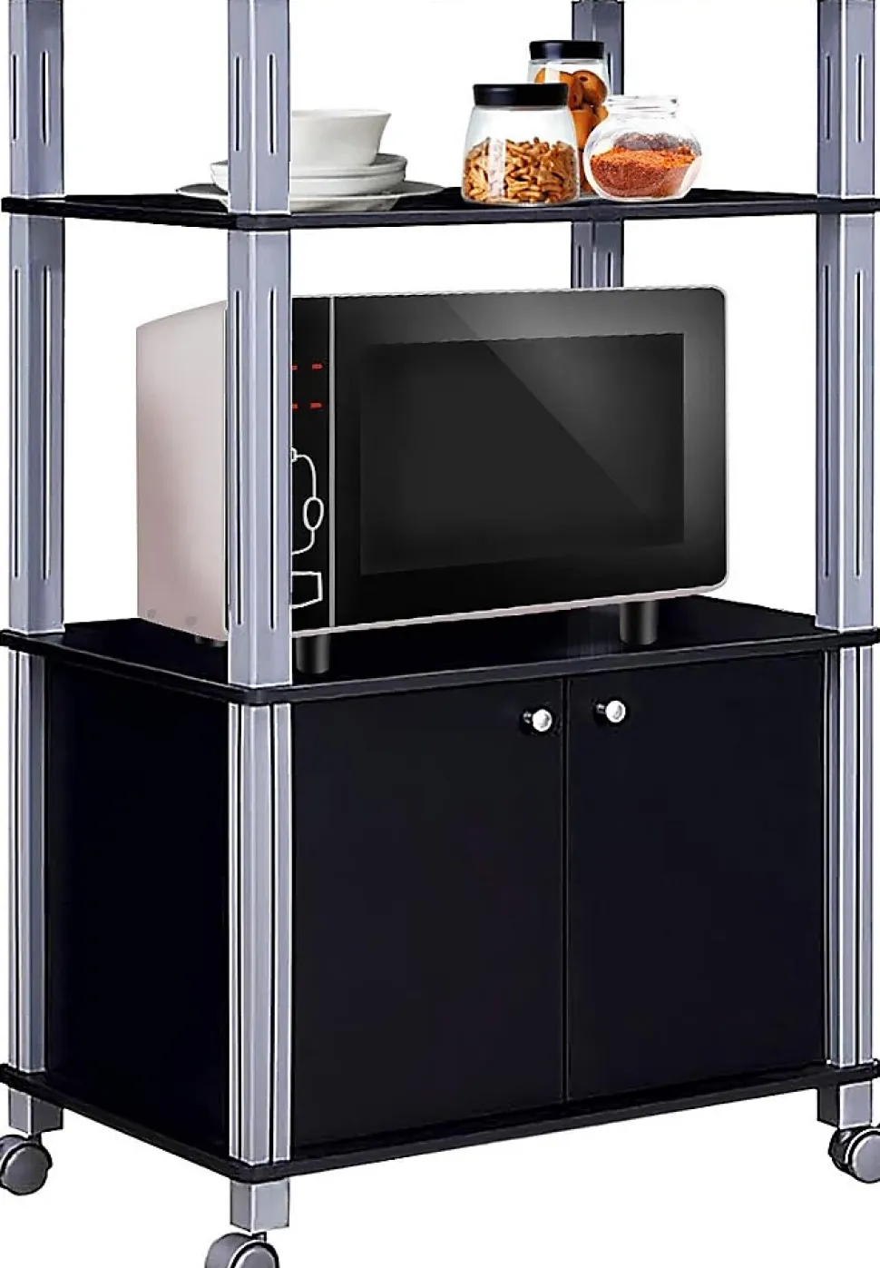 Etagere de Cuisine Etagere de Micro Ondes et Four en MDF Robuste Meuble Rangement a roulettes avec Tiroir Noir