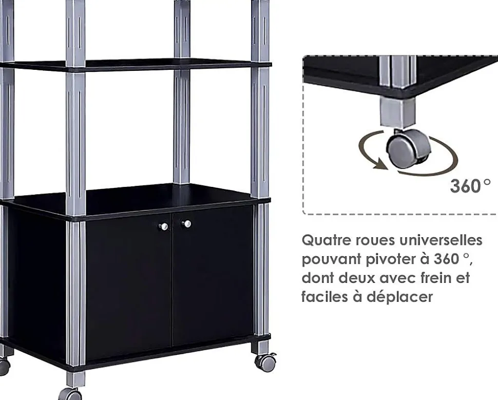 Etagere de Cuisine Etagere de Micro Ondes et Four en MDF Robuste Meuble Rangement a roulettes avec Tiroir Noir