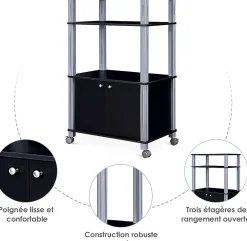 Etagere de Cuisine Etagere de Micro Ondes et Four en MDF Robuste Meuble Rangement a roulettes avec Tiroir Noir