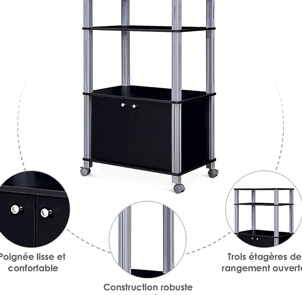 Etagere de Cuisine Etagere de Micro Ondes et Four en MDF Robuste Meuble Rangement a roulettes avec Tiroir Noir