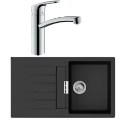 Evier 1 bac 840 HANSGROHE S52 synthèse noir + robinet de cuisine HANSGROHE Focus M41 160 chromé