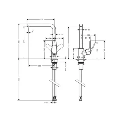 Evier 1 bac 840 HANSGROHE S52 synthèse noir + robinet de cuisine HANSGROHE Focus M41 160 chromé