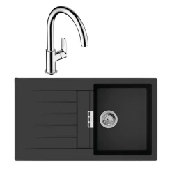 Evier 1 bac 840 HANSGROHE S52 synthèse noir + robinet de cuisine HANSGROHE Vernis Blend M35 210 chromé