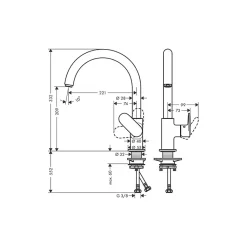Evier 1 bac 840 HANSGROHE S52 synthèse noir + robinet de cuisine HANSGROHE Vernis Blend M35 210 noir mat