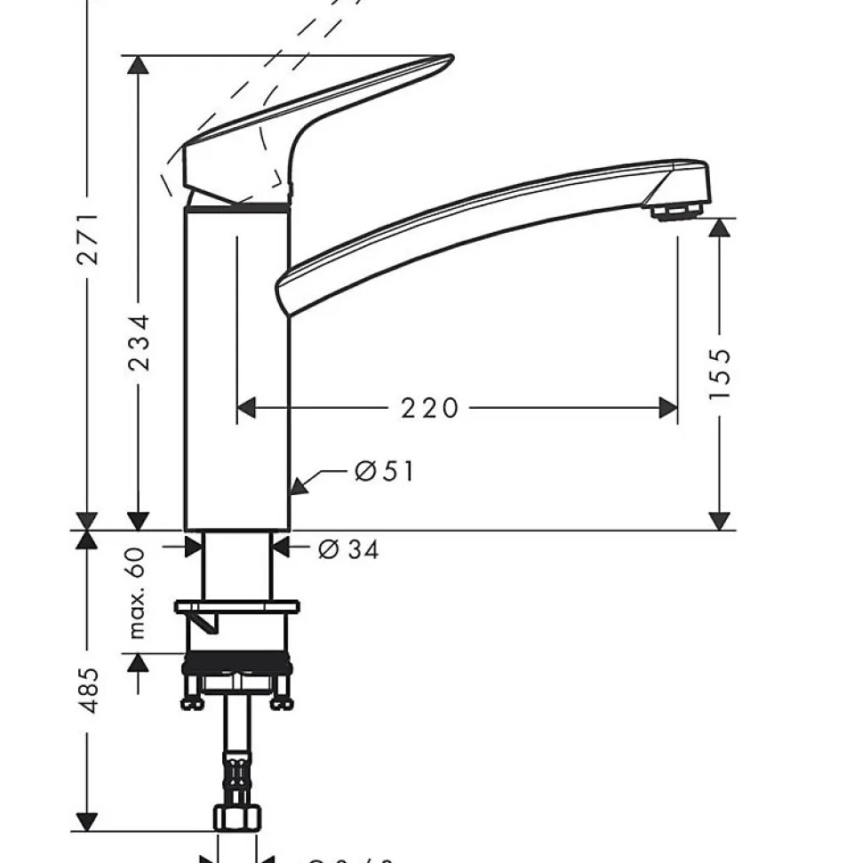 Evier 1 bac 980 HANSGROHE S52 synthèse noir + robinet de cuisine HANSGROHE Logis M31 120 chromé