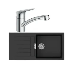 Evier 1 bac 980 HANSGROHE S52 synthèse noir + robinet de cuisine HANSGROHE Logis M31 120 chromé