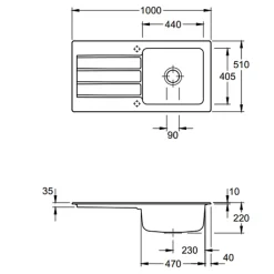 Evier 1 bac 100 x 51 cm VILLEROY ET BOCH Architectura 60 Blanc