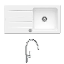 Evier 1 bac 100 x 51 cm VILLEROY ET BOCH Architectura 60 Blanc + Robinet cuisine GROHE Bauloop