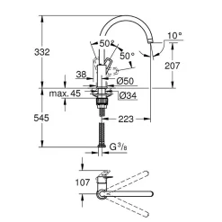 Evier 1 bac 100 x 51 cm VILLEROY ET BOCH Architectura 60 Blanc + Robinet cuisine GROHE Bauloop
