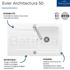 Evier 1 bac 86 x 51 cm VILLEROY ET BOCH Architectura 50 Blanc + Robinet cuisine GROHE Bauloop