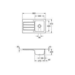 Evier 1 bac 86 x 51 cm VILLEROY ET BOCH Architectura 50 Blanc + Robinet cuisine GROHE Bauloop