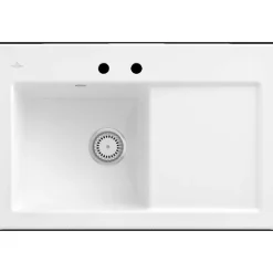 Evier 1 bac avec egouttoir a droite VILLEROY ET BOCH Subway Pure 45 78 x 51 cm Blanc vidage automatique inclus