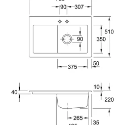 Evier 1 bac avec egouttoir a droite VILLEROY ET BOCH Subway Pure 45 78 x 51 cm Blanc vidage automatique inclus
