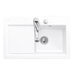 Evier 1 bac avec egouttoir a gauche VILLEROY ET BOCH Subway Pure 45 78 x 51 cm Blanc vidage automatique inclus