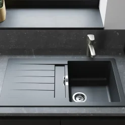 Evier 1 bac avec égouttoir 840 HANSGROHE S52 synthèse noir