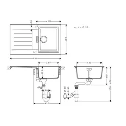 Evier 1 bac avec égouttoir 840 HANSGROHE S52 synthèse noir