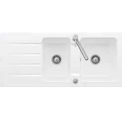 Evier 1 bac et demi 116 x 51 cm VILLEROY ET BOCH Architectura 8 Blanc + Robinet cuisine GROHE Bauloop