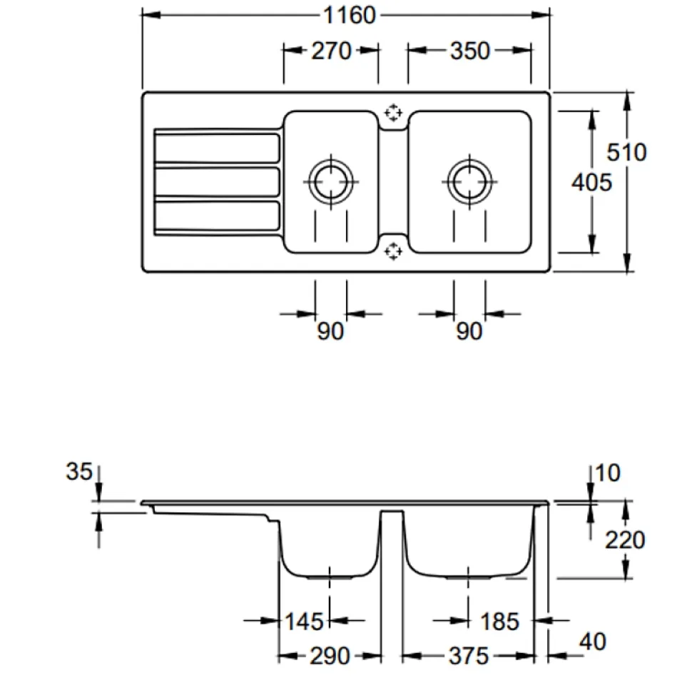 Evier 1 bac et demi 116 x 51 cm VILLEROY ET BOCH Architectura 80 Fossile