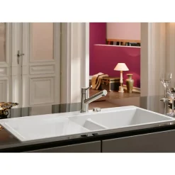 Evier 1 bac et demi avec egouttoir a droite VILLEROY ET BOCH Subway Pure 60 100 x 51 cm Blanc vidage automatique inclus