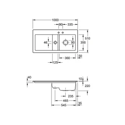 Evier 1 bac et demi avec egouttoir a gauche VILLEROY ET BOCH Subway Pure 60 100 x 51 cm Blanc vidage automatique inclus