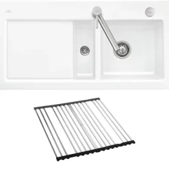 Evier 1 bac et demi VILLEROY ET BOCH Subway Pure 60 100 x 51 égouttoir à gauche céramique sans vidage blanc + Egouttoir déroulable