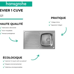 Evier 1 bac HANSGROHE S21 inox + robinet de cuisine HANSGROHE Logis M31 120 chromé
