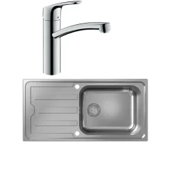 Evier 1 bac HANSGROHE S44 inox + robinet de cuisine HANSGROHE Focus M41 160 chromé