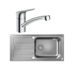 Evier 1 bac HANSGROHE S44 inox + robinet de cuisine HANSGROHE Logis M31 120 chromé