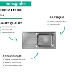 Evier 1 bac HANSGROHE S44 inox + robinet de cuisine HANSGROHE Logis M31 120 chromé