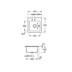 Evier 1 bac sans egouttoir VILLEROY ET BOCH Subway Pure XS 47,5 x 51 cm Blanc vidage automatique inclus