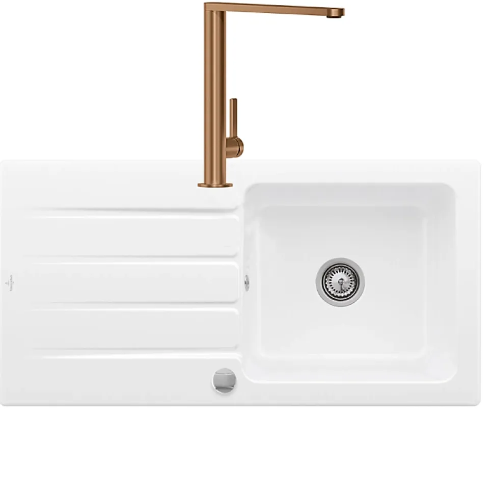Evier 1 bac VILLEROY ET BOCH Architectura 60 vidage auto + Robinet de cuisine Finera Bronze