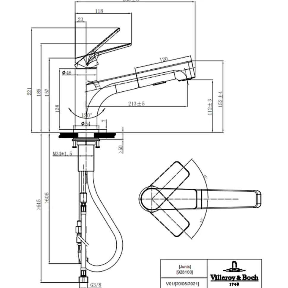 Evier 1 bac VILLEROY ET BOCH Architectura 60 + Robinet de cuisine Junis Shower