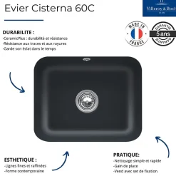 Evier 1 bac Villeroy et Boch Cisterna 60C Pure Black CeramicPlus