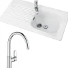 Evier 1 bac VILLEROY ET BOCH Tudor + mitigeur cuisine GROHE Bauloop bec haut