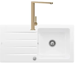 Evier 1 bac VILLEROY ET BOCH Architectura 60 vidage auto + Robinet de cuisine Finera Or Mat