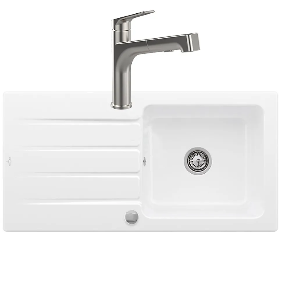 Evier 1 bac VILLEROY ET BOCH Architectura 60 + Robinet de cuisine Junis Sky Shower