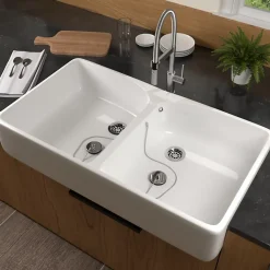 Evier 2 bacs blanc VILEROY ET BOCH O Novo 220 x 895 x 550 mm avec trop-plein