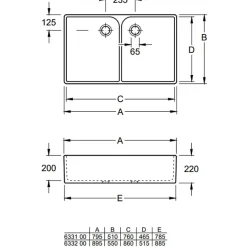 Evier 2 bacs blanc VILEROY ET BOCH O Novo 220 x 895 x 550 mm avec trop-plein