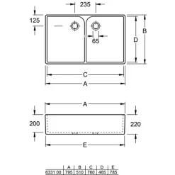 Evier 2 bacs blanc VILLEROY ET BOCH O Novo 22 x 79,5 x 51 cm avec trop-plein