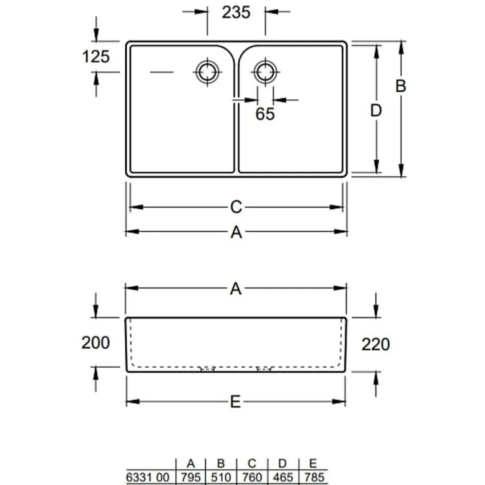 Evier 2 bacs blanc VILLEROY ET BOCH O Novo 22 x 79,5 x 51 cm avec trop-plein