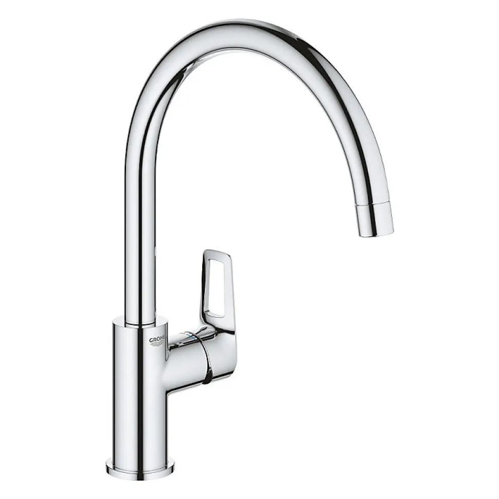 Evier 2 bacs VILLEROY ET BOCH Nestor Plus + Mitigeur cuisine bec haut GROHE Bauloop