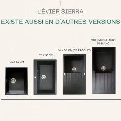 Evier 1 cuve 1 égouttoir en résine noir Essebagno Sierra